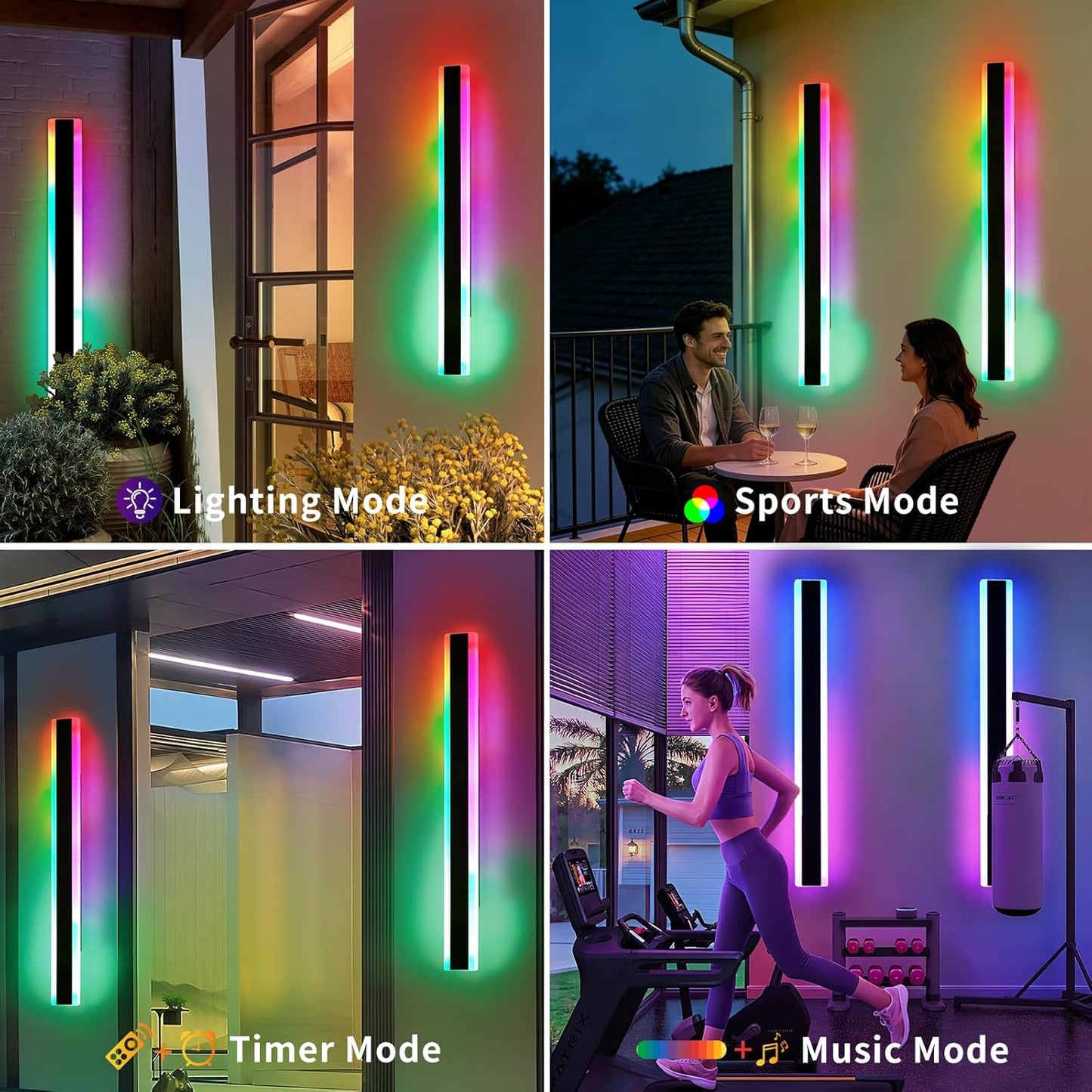 2 Pack Modern Exterior Lighting Fixtures, 39.3inch RGB LED Outdoor Wall Lights, IP65 Waterproof, Dimmable Long Linear Wall Mounted Sconce for Porch, Patio, Garage, House with Remote Control 39inch 2 Pack