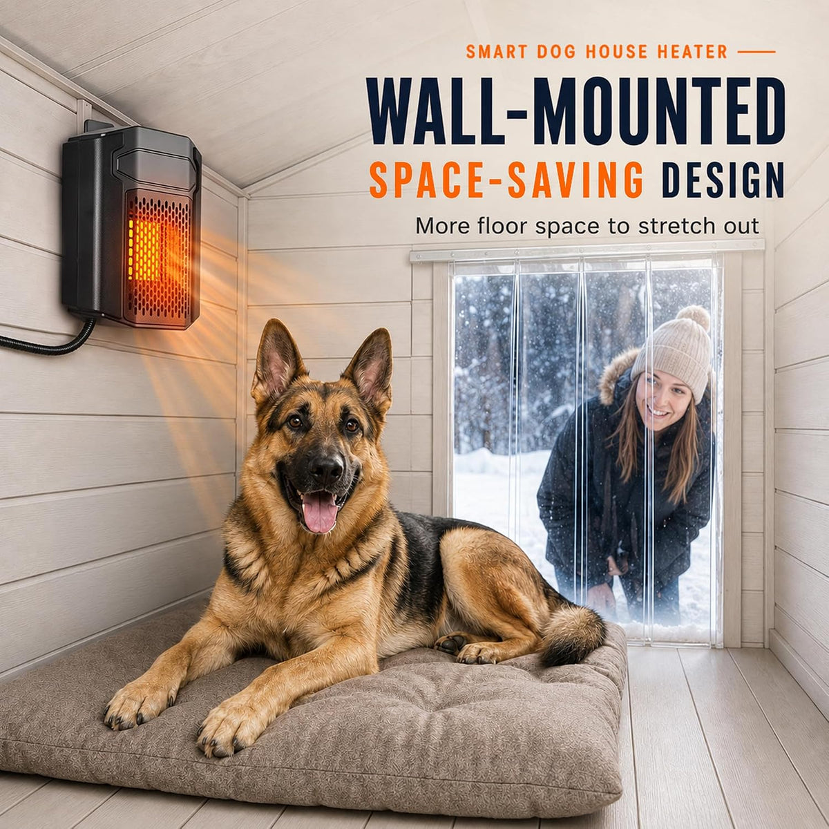 Outdoor Pet House Heater 500W - Kiroto WiFi APP Controlled Dog House Heater with Thermostat & Timer,Suitable for Winter Outdoor Heating of Outside Doghouses, Cat Beds and Chicken Coops