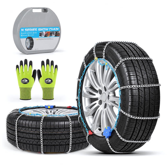 Auto-Locking Snow Chains, 1-Minute Rapid-Fit Tire Chains for Cars, SUVs & Pickup Trucks, Portable Reusable Emergency Traction Chains, 2-Pack（N-170） N170
