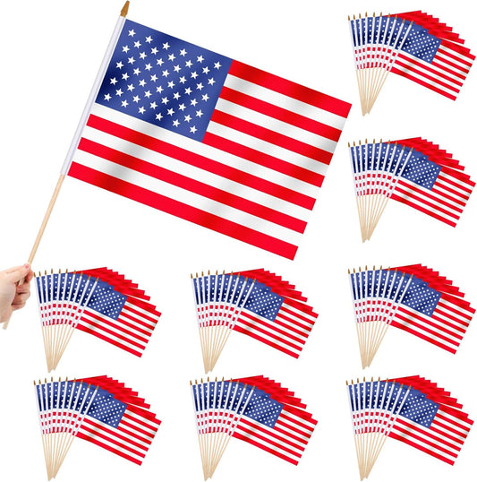 American Flags on Stick 225 Pcs 11.5 x 18 Inch American Hand Held US Stick Flags