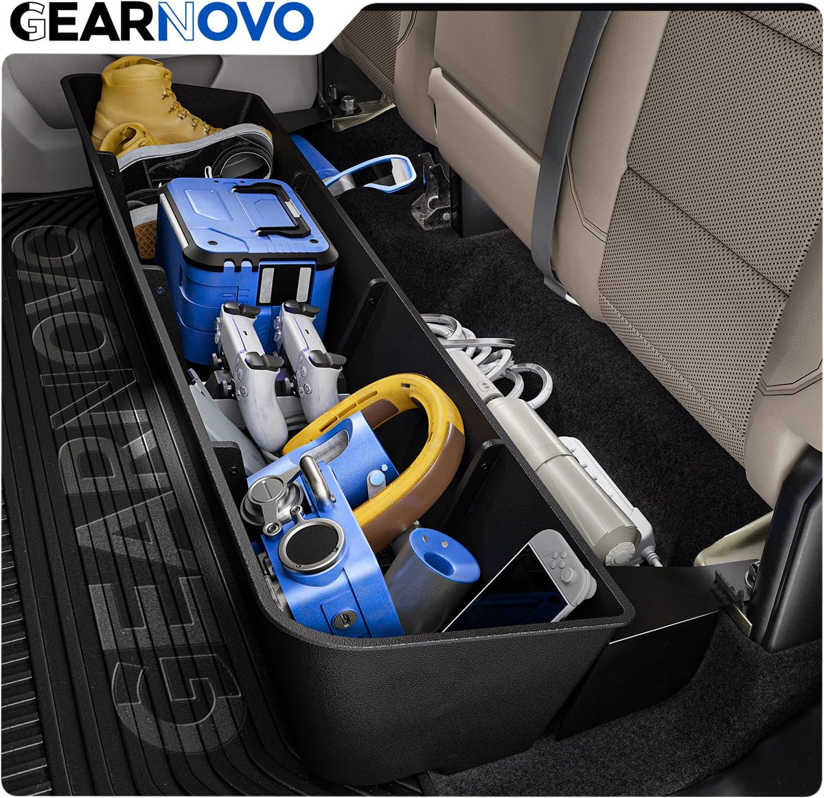 Rear Truck Underseat Storage Box, Fit 2019-2026 Chevrolet Silverado and GMC Sierra 1500 2500 3500 HD Crew Cab Heavy Duty Rear Under Back Seat Box Organizer, Anti Slip
