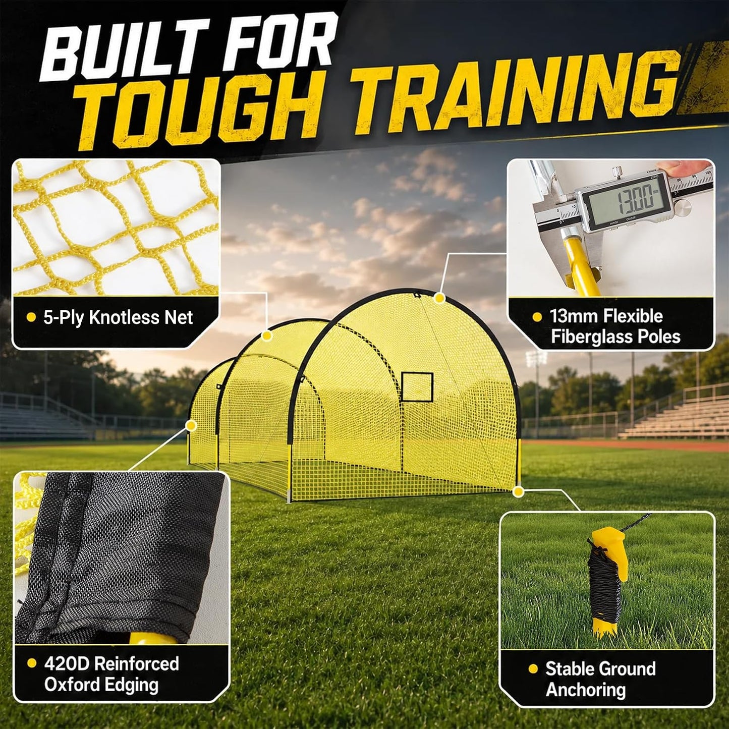 Baseball Batting Cage, 22 FT/30 FT Batting Cages for Backyard | Impact & Weather Resistant 5-Ply Net, Portable Carry Bag, Pitching Machine Compatible, Backyard, Field, Training Facility Use 22 x 12 x 8 FT
