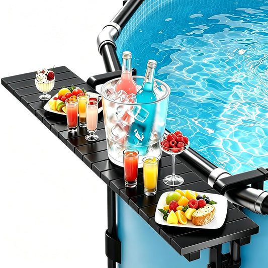 Poolside Bar Table for Above Ground Pool, 49.4x9.6 Outdoor Hanging Swim-Up Table, Holds 110 lbs, Weather-Resistant Easy-Clean, Fits Round/Oval Pools Swimming Pool Accessories, Black