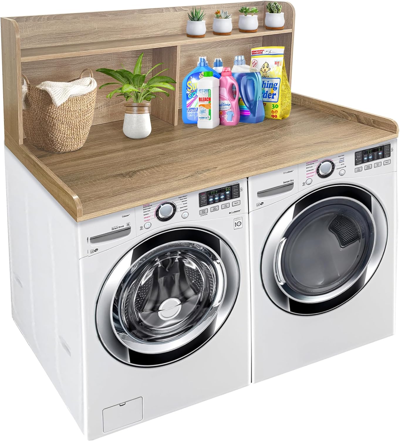 Royxen Laundry Countertop with Shelf Universal Fit, Washer and Dryer Countertop with Storage Space, Shelf Height 20 Inches, White Oak