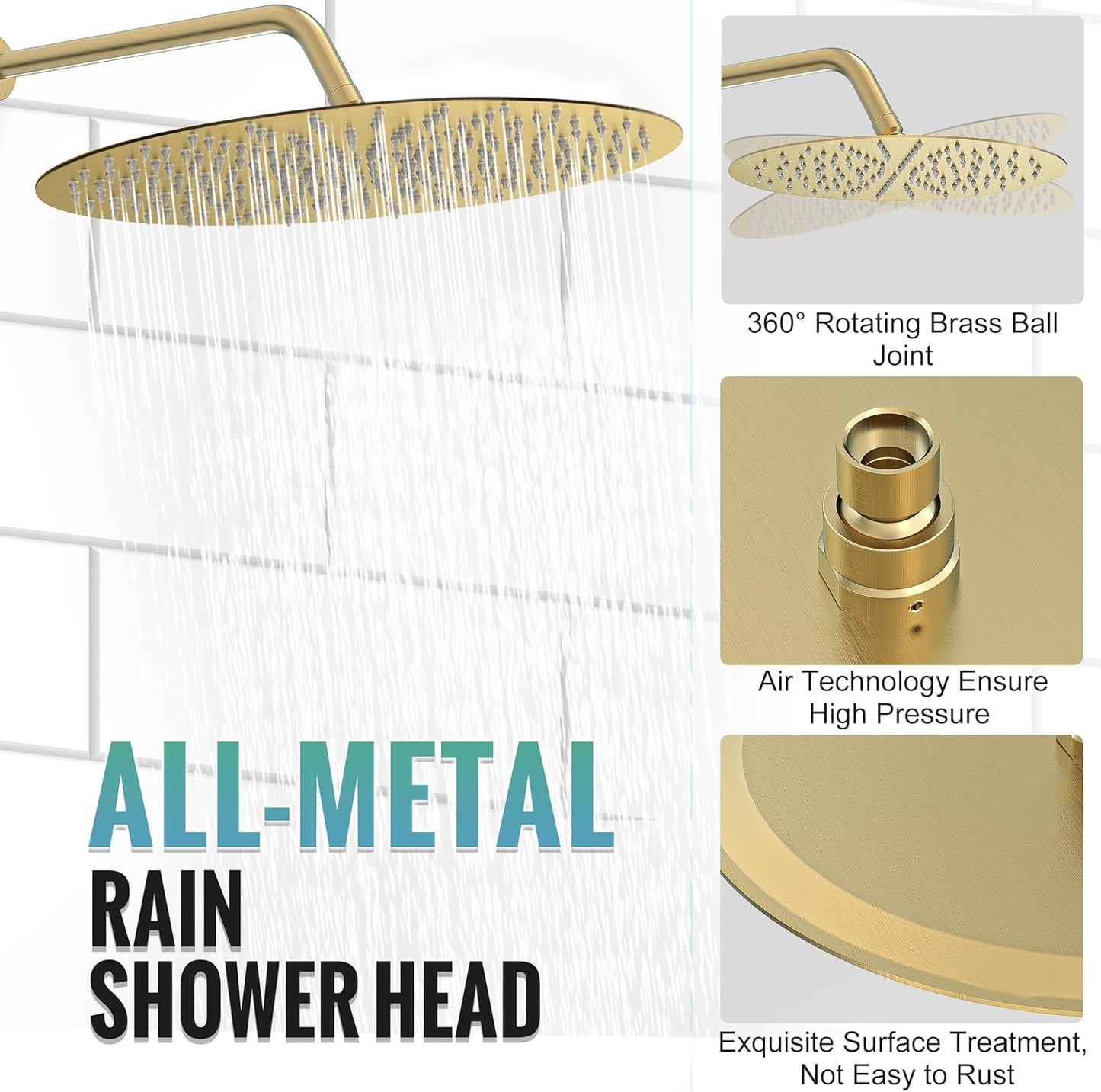 SR SUN RISE Shower System, 12 inch Multifunction Shower Faucet Set, 6 Setting High Pressure Handheld Rain Shower Head Kits, Valve Included - Push