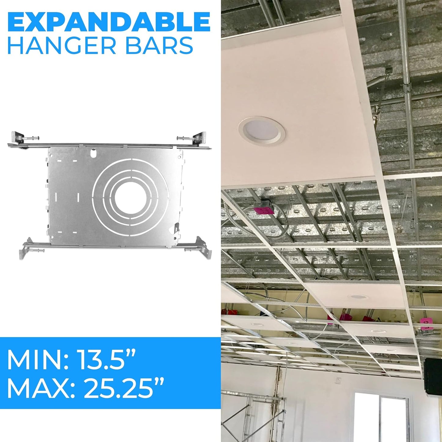 OHLECTRIC New Construction Mounting Plate| 2- 3- 3.5- 4 Inch LED Recessed Lighting Kits| Extendable Hanger Bars, ETL Listed |Perfect for Ceilings