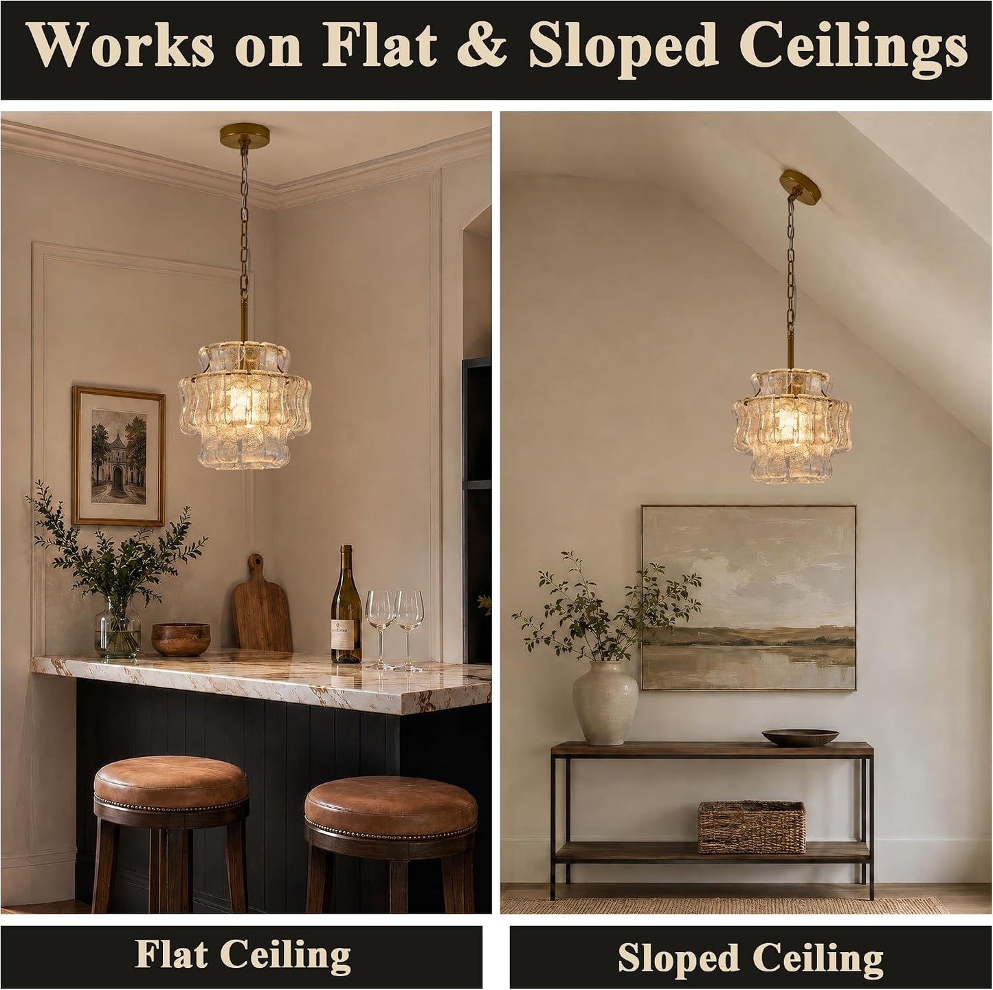 12 Inch Modern Gold Clear Glass Round Chandelier | 1-Light 3-Tier Layered Glass Ceiling Light Fixture for Bedroom, Entryway, Kitchen, Hallway, Closet Gold - Clear Glass 12"