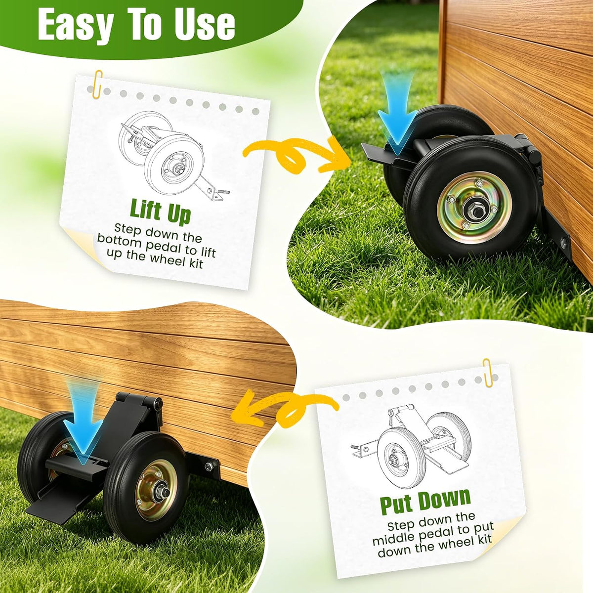 Chicken Coop Wheel Kit, Heavy Duty Chicken Tractor Wheels with Lift System