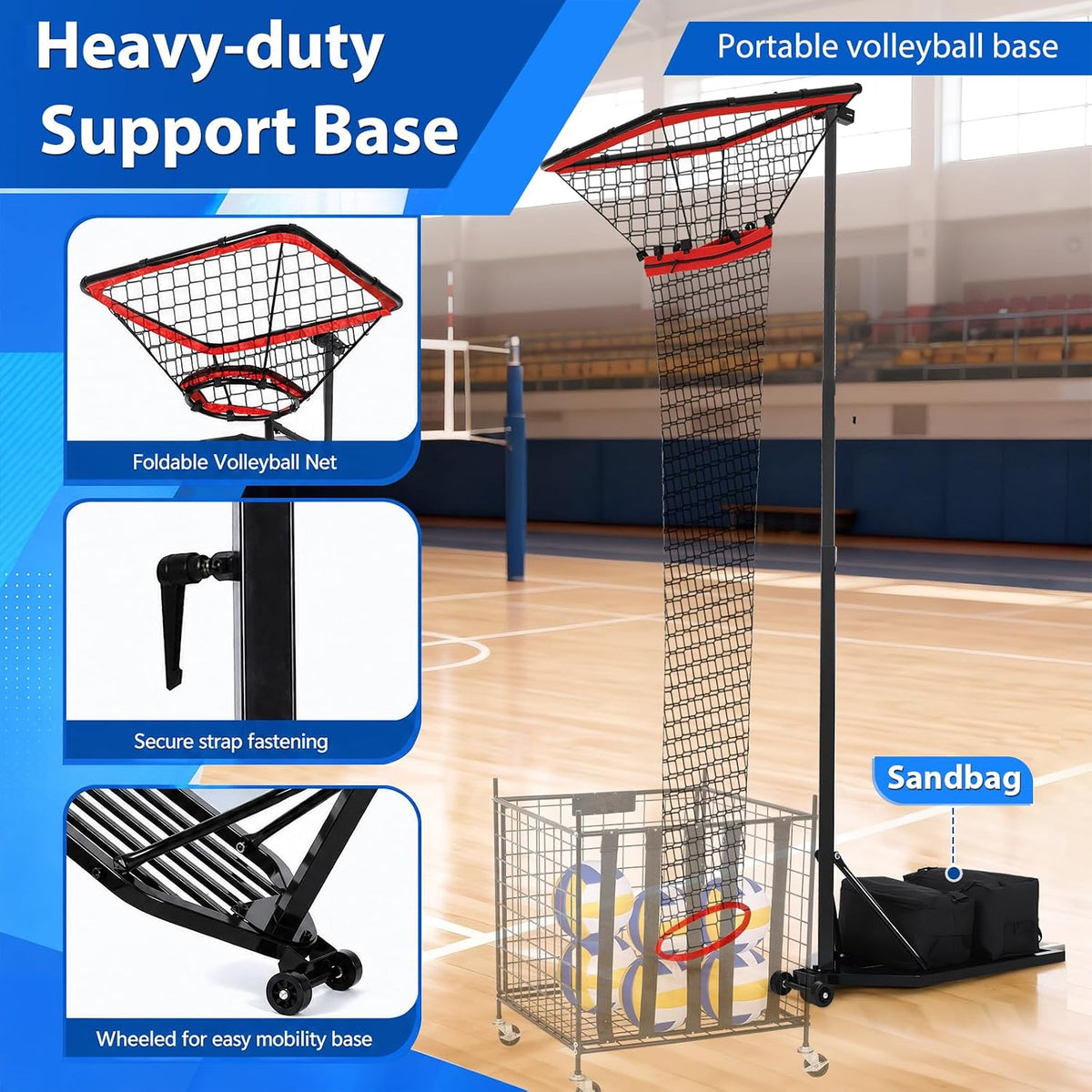 HVDI Volleyball Setter & Spike Trainer System, Heavy Duty Volleyball Training Aid Set – 88LB Sandbag Base with Dual Wheels for Easy Mobility, Adjustable Hitter & Receiver Combo System 93"