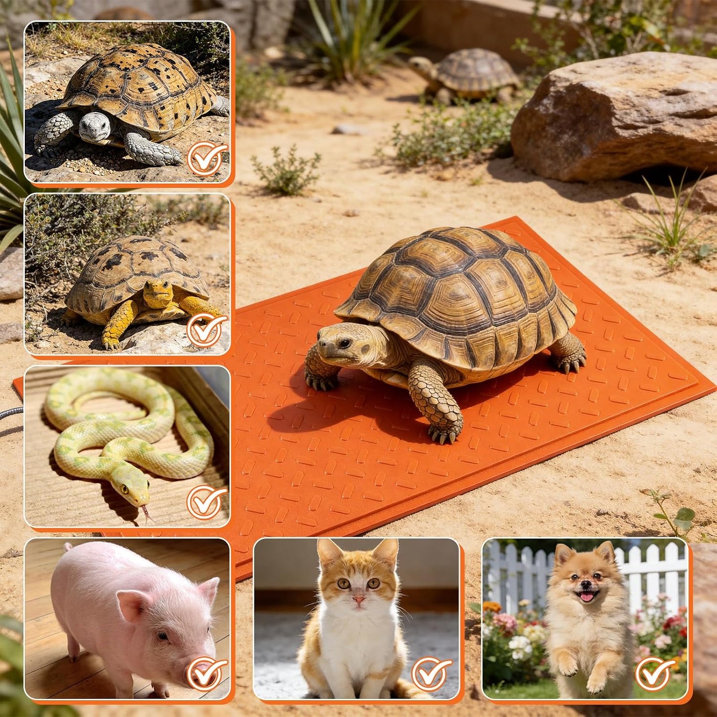 Tortoise Heating Mat 24.6 × 39.4” Waterproof &Temperature Control | 115w Reptile Heating Pad Safety Adjustable Heat Mat for Turtle, Tortoise, Snakes