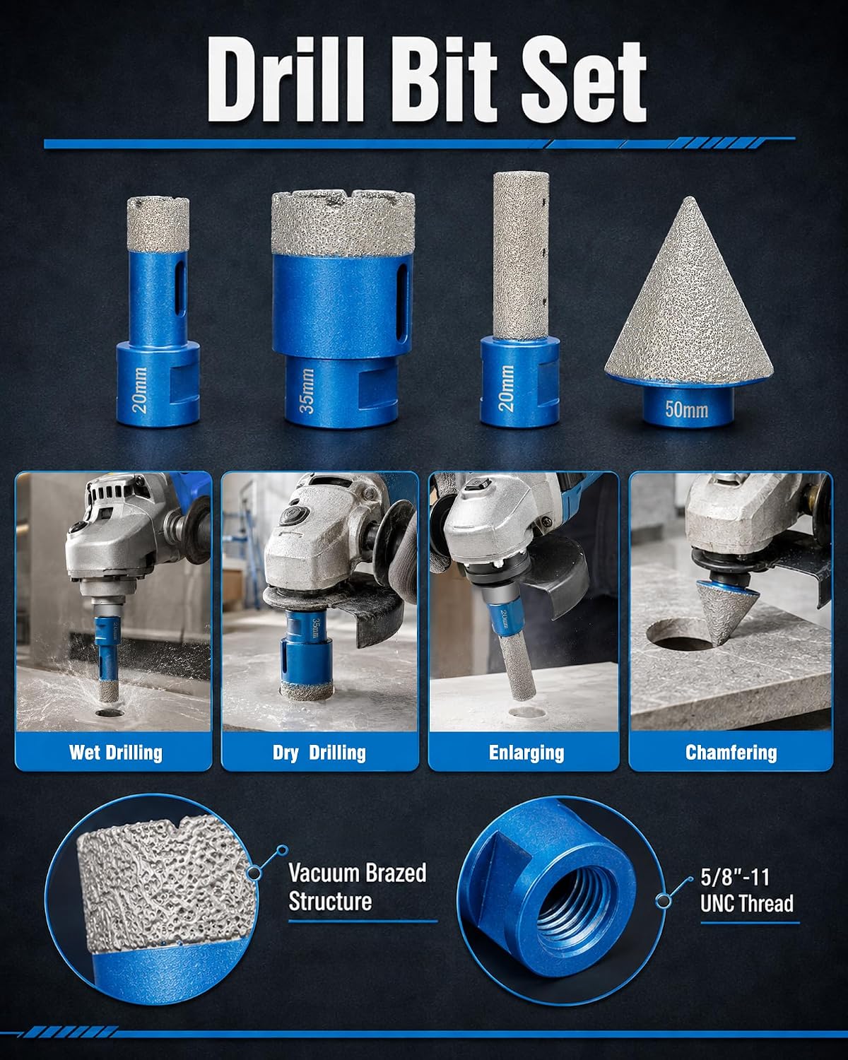22 PCS Diamond Hole Saw Kit, Diamond Bits, 4.5" Blades, Polishing Pads
