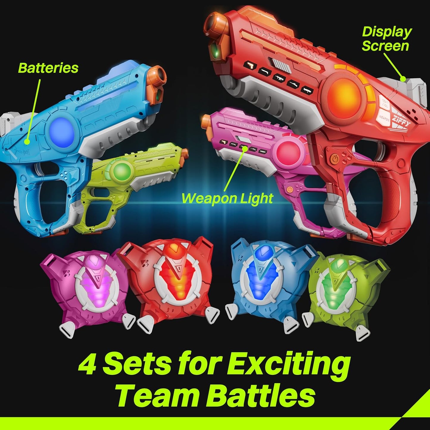 Laser Tag Guns Set of 4 with Vests, Multi-Functional Laser Tag Indoor&Outdoor Family Games, Birthday Gift, Group Activity, Ages 8+(Multi-Color)