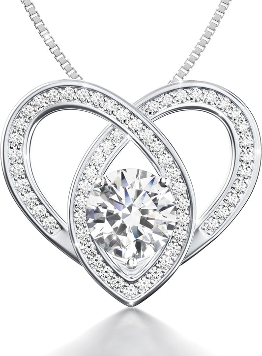 Platinum Plated Moissanite Pendant Necklace Gift for Women, 1-3 carat Moissanite D Color (VVS1), Anniversary Eternity Jewelry Present for Wife Mother