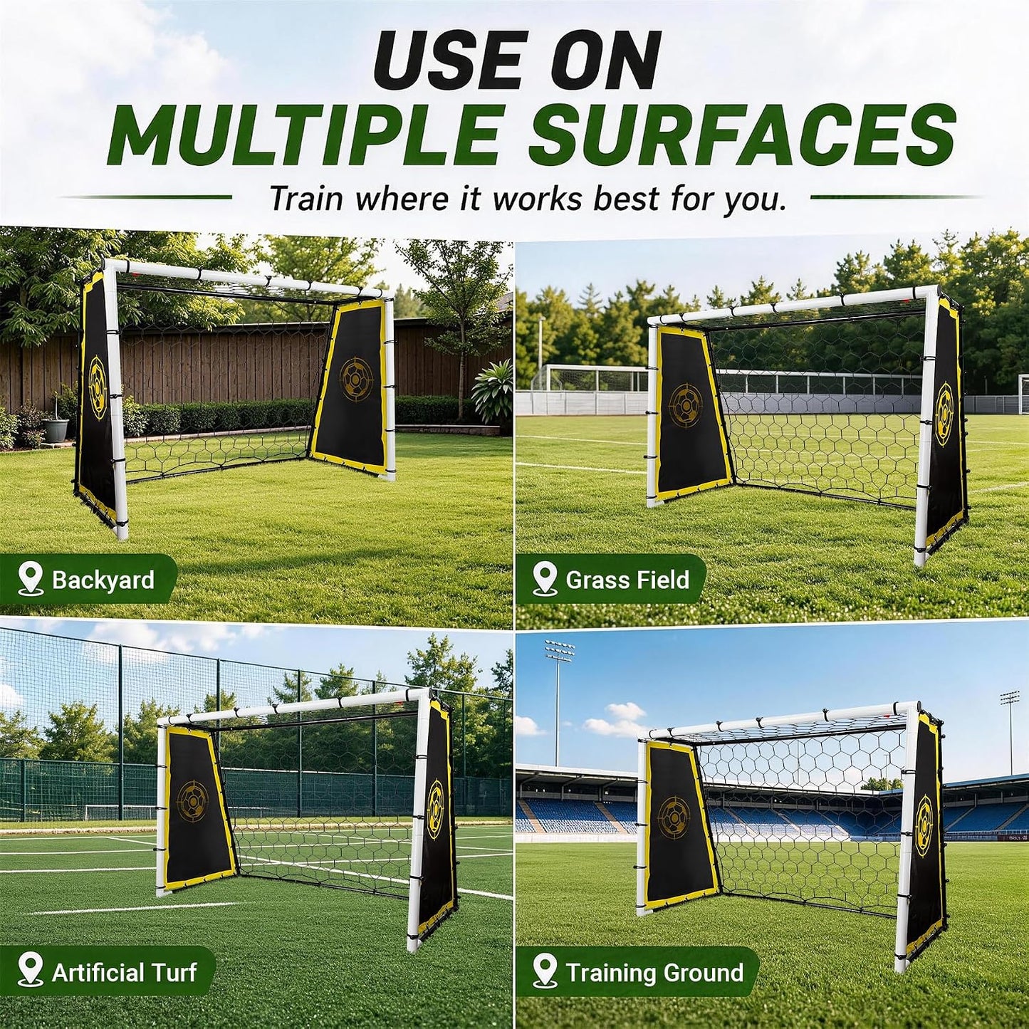 3-in-1 Soccer Goal & Soccer Rebounder, 6x4 ft/7x5 ft Soccer Net | Heavy-duty Steel Frame, 10-Ply Sturdy Net, Practice Shooting, Passing Accuracy & First-Touch Control for All Levels