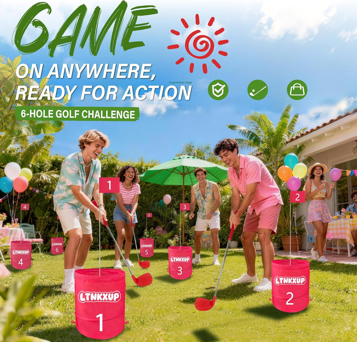 6-Hole Portable Golf Game Set with 3 Right Clubs, Carry Bag