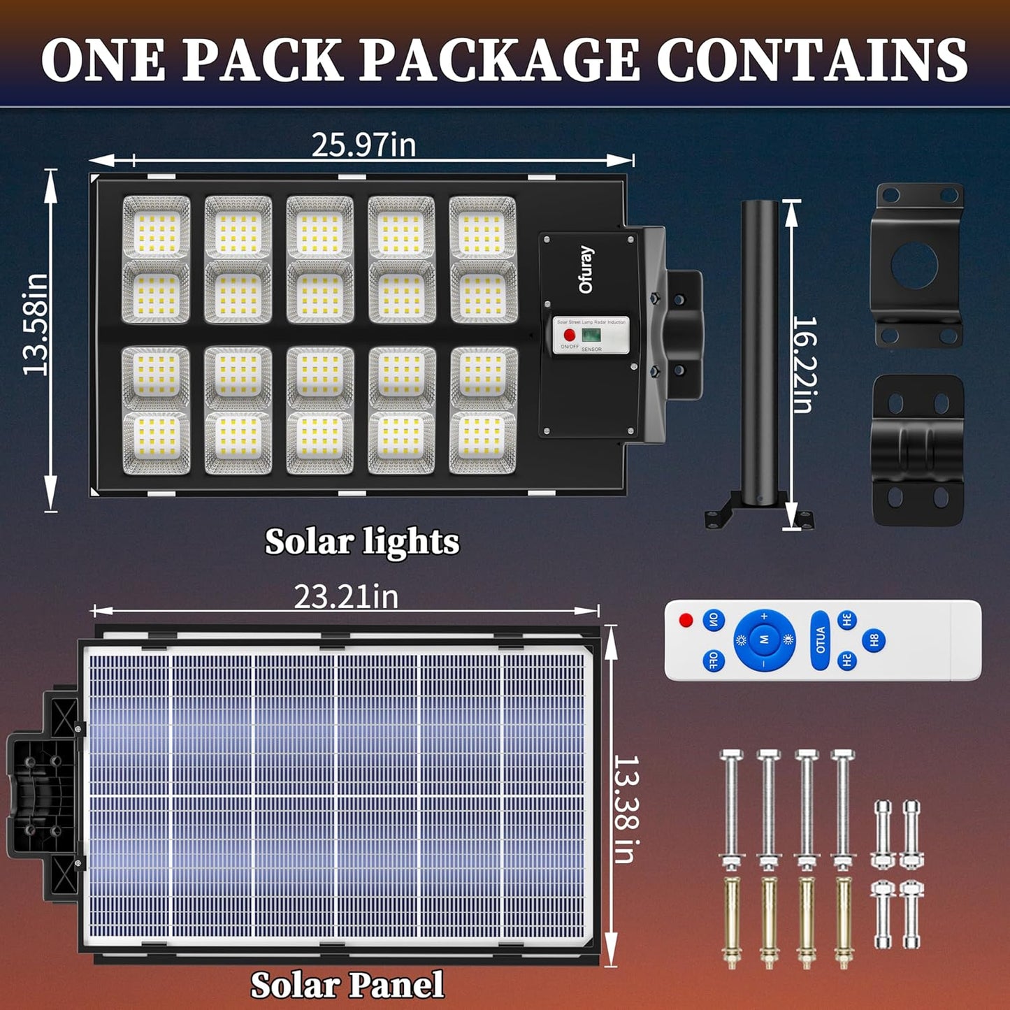 Ofuray 3200W Solar Street Lights Outdoor, 320800LM Solar Flood Parking Lot Lights for Outside Commercial Dusk to Dawn with Remote, 6500k Outdoor