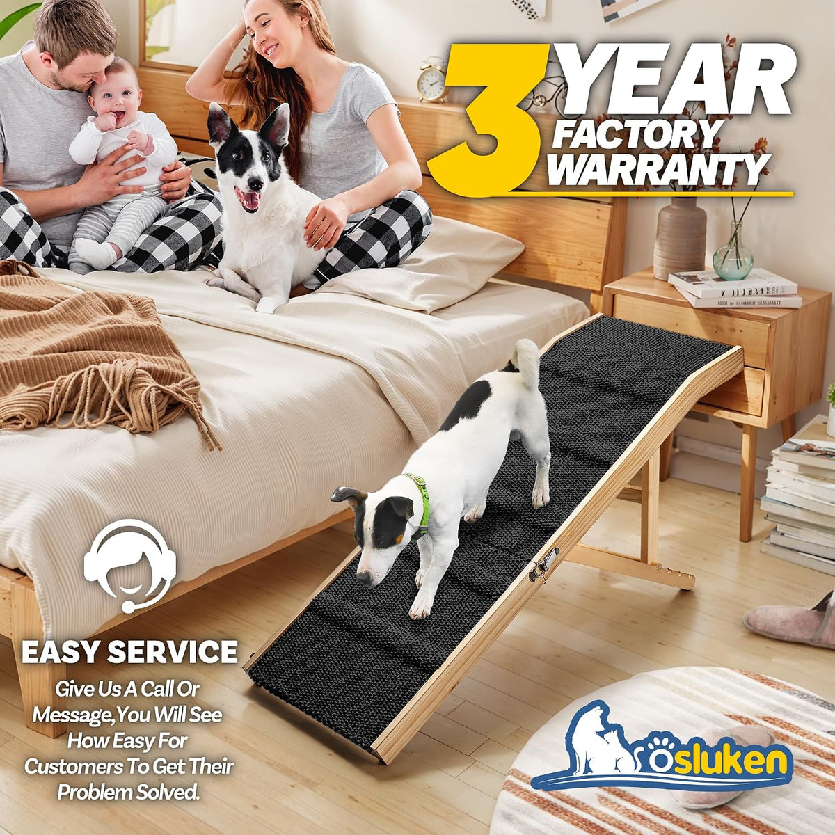 49" Long Dog Ramp for Couch & Low Height Bed, Foldable Pet Ramp for Small Large Dogs, High Traction with Platform Adjustable Heights 18" to 21.5" Up to 220LBS