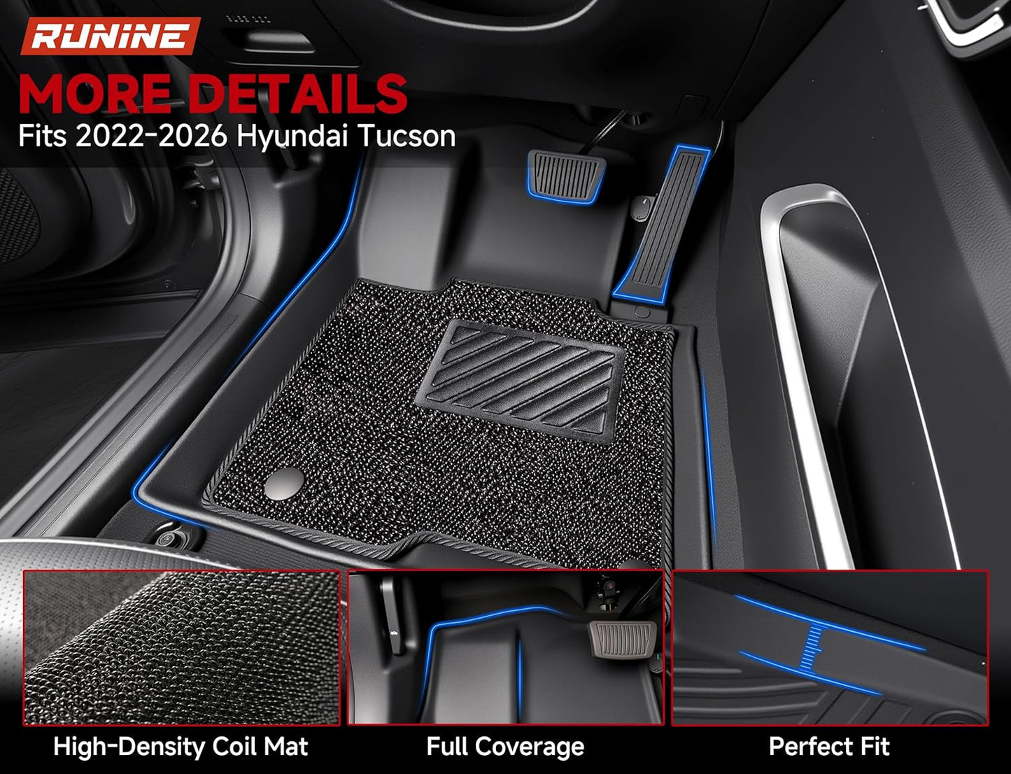 Floor Mats for Hyundai Tucson 2022-2026 (Not for Hybrid & PHEV), 2-in-1 All Weather TPE Floor Liners with Removable Carpet Layer, Custom Fit Waterproof Anti-Slip Car Mats Front & Rear