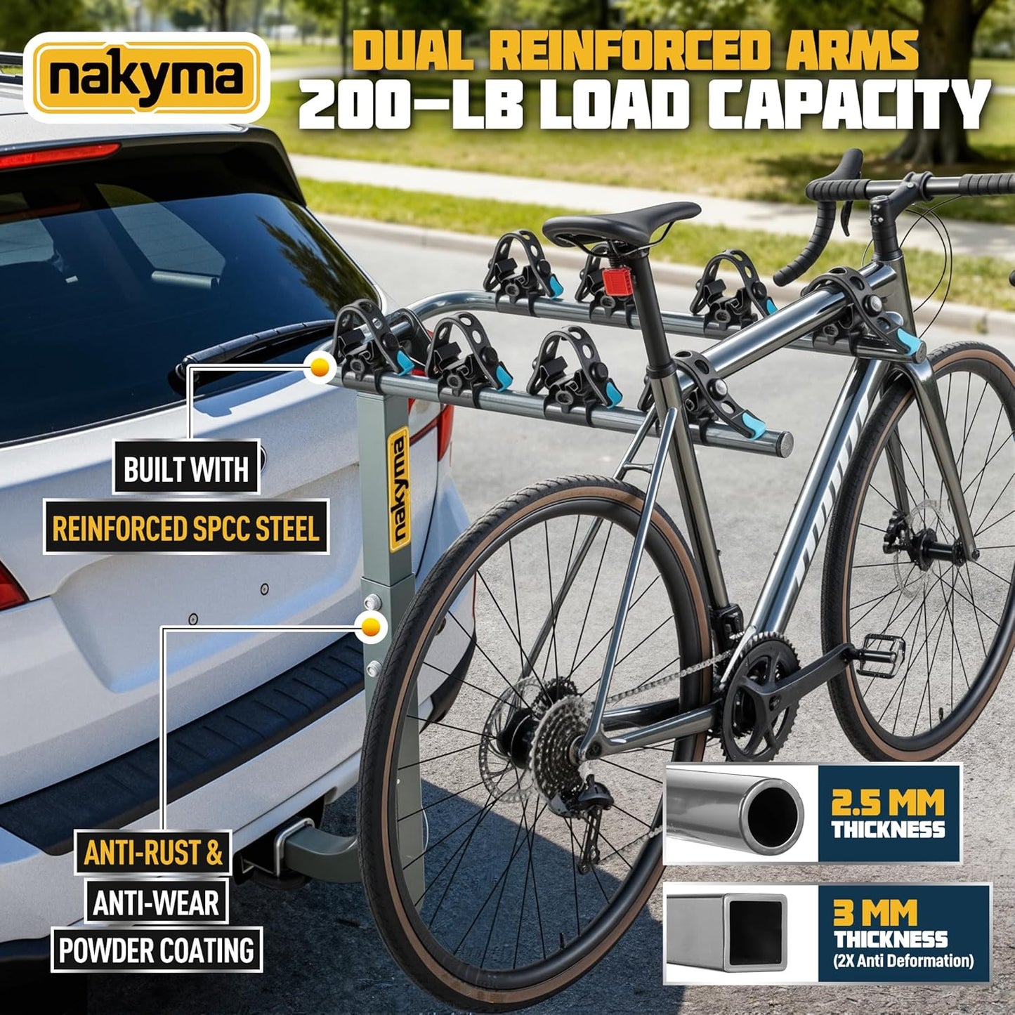 4 Bike Rack Hitch Mount, Heavy Duty Steel Hitch Bike Rack for Car SUV Truck, Anti-Sway Cradle System, Trailer Hitch Bike Carrier Bicycle Rack Fits 2” Receiver