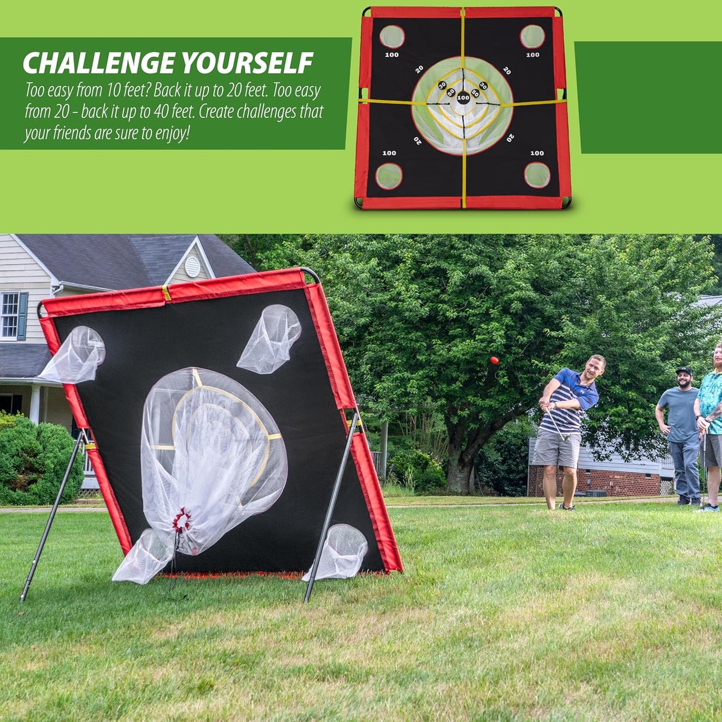 ChipShot Challenge - Backyard Chip Shot Challenge with Scoring Net – Outdoor Golf Practice & Party Game