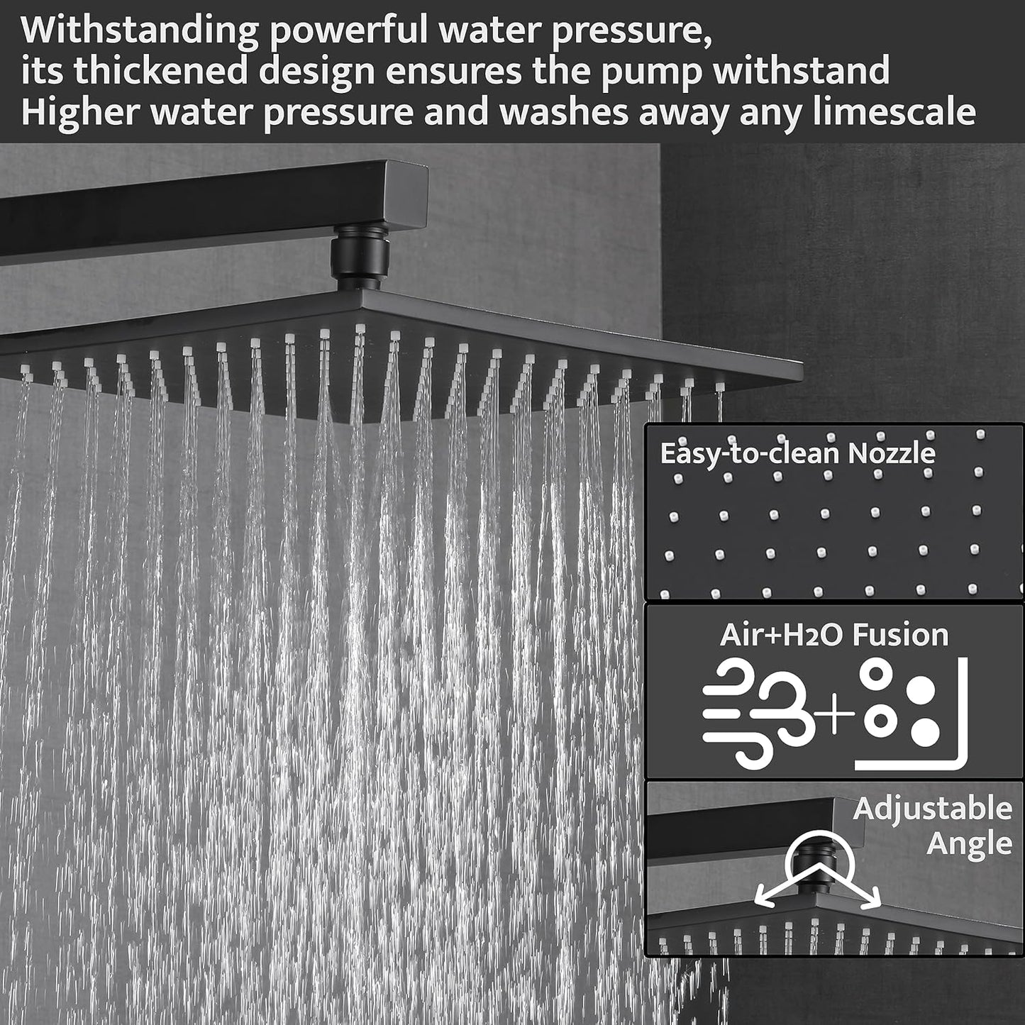 SHOYELA Thermostatic Shower System with 4PCS Dual Modes Body Jets Matte Black, Push Button Diverter Shower Fixtures with 2 in 1 Handheld, Wall Mount