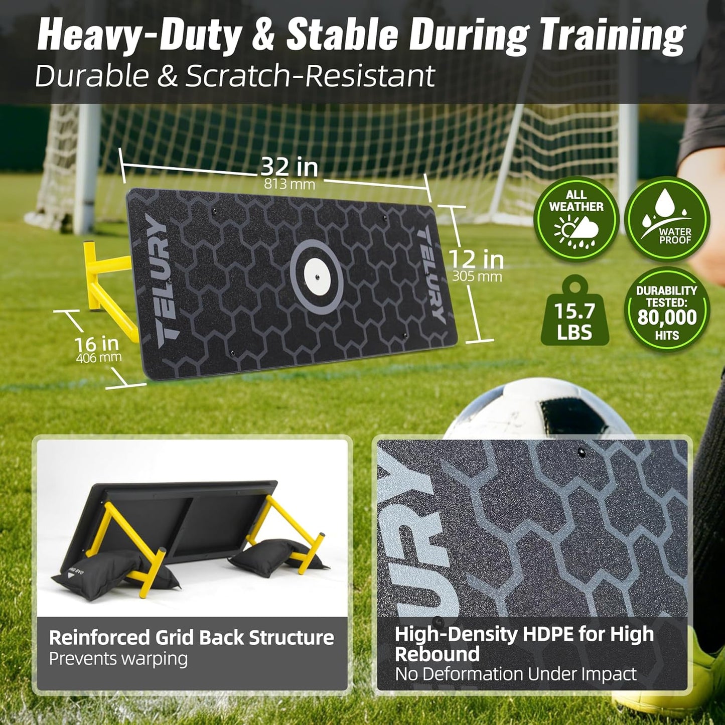 4-Angle Soccer Rebounder Board, Portable Soccer Rebound Wall for Passing, First Touch & Shooting Training, Heavy Duty HDPE Kick Back Trainer 32" x 12"