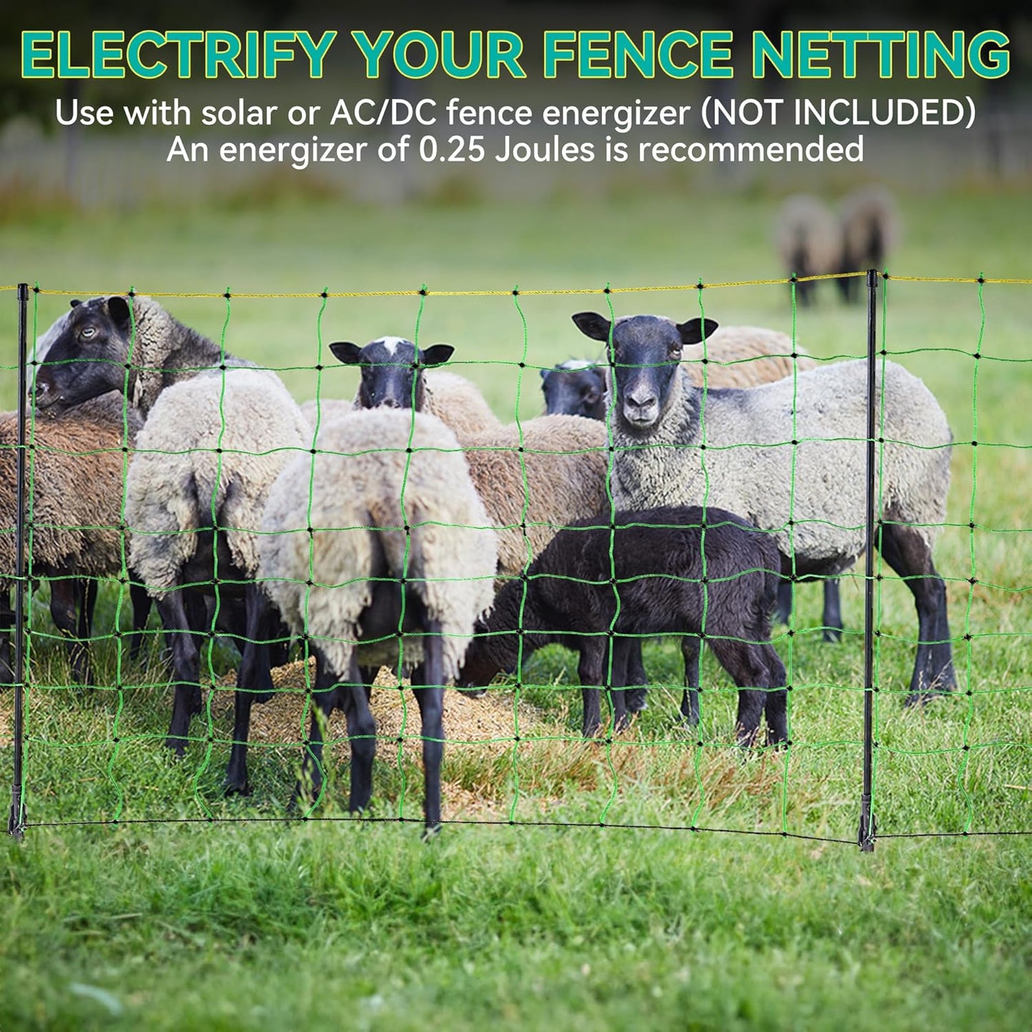 Electric Fence Netting, 42.5 H x 164' L, Portable Movable Livestock Nets Mesh for Goats, Chickens, Hogs All-Pur