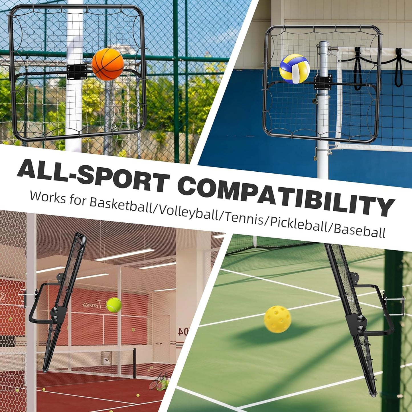 MR Basketball Rebounder 40”x40”, Adjustable Passback Net, Multi-Sport Training Rebound Net, Ball Return System Set up on 2''~6'' Pole for Basketball, Volleyball, Tennis, Pickleball, Baseball Practice