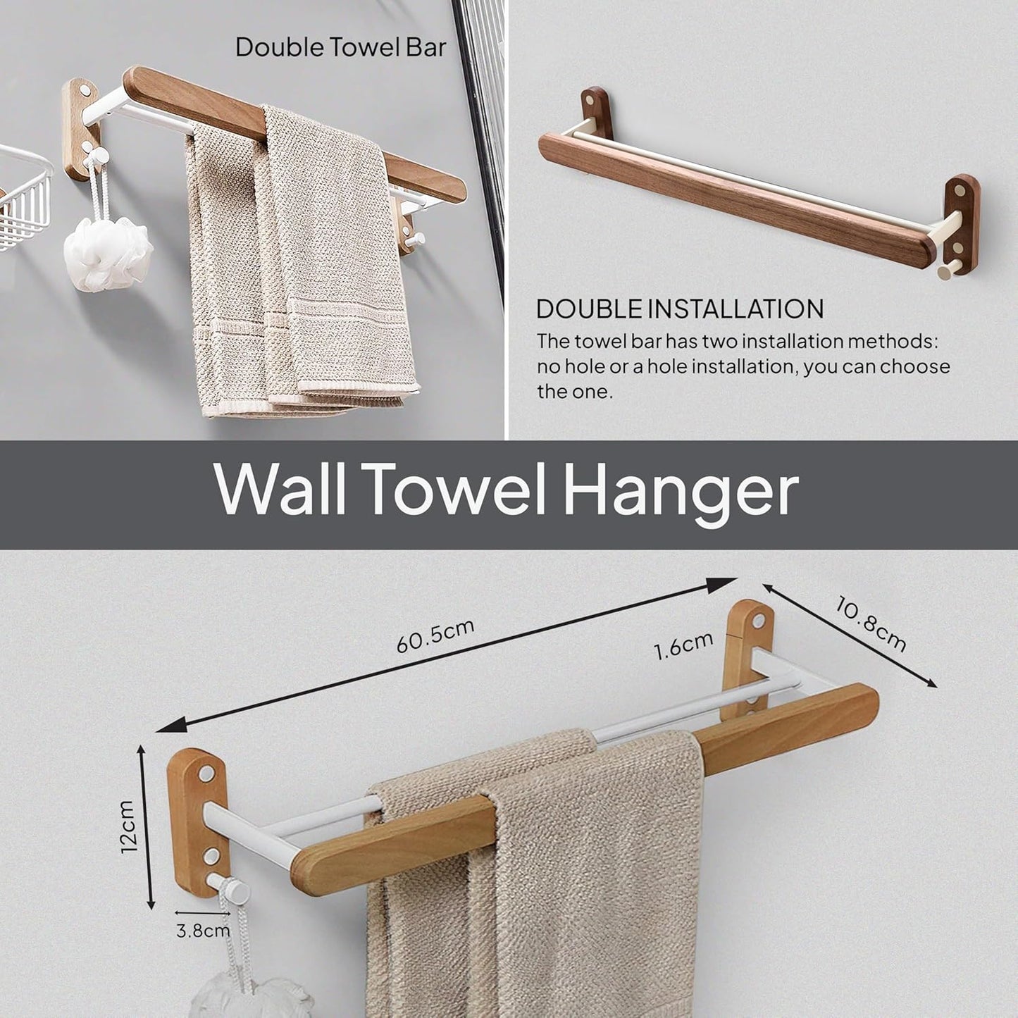 Luxury Walnut Aluminium Bathroom Accessories Shower 7 Pieces Set, Including Shower Rack, Hook, Corner Rack