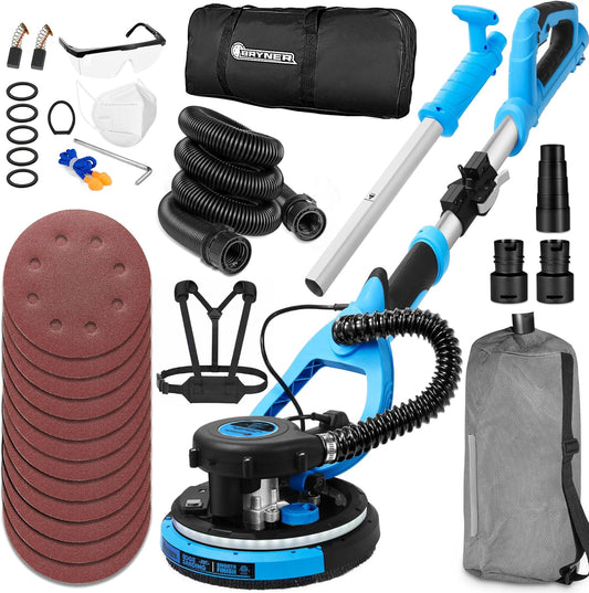 Drywall Sander, 780W Electric Drywall Sander with Vacuum Attachment and Labor-Saving Back Belt, 7 Variable Speed 900-1800RPM, Dustless