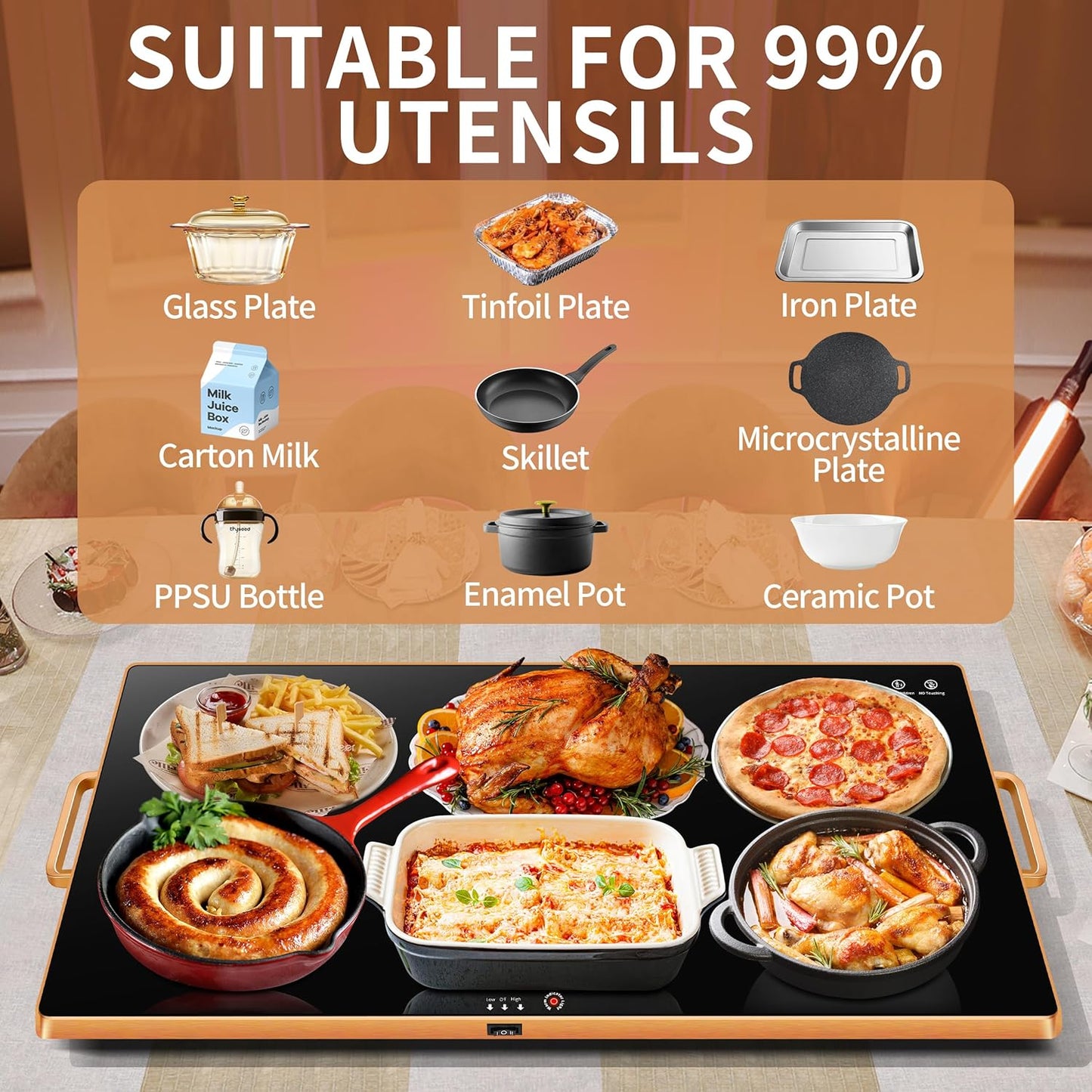 Warming Tray for Buffets PartyXXL 32x18House Warming Mat for Food with Thermostat and Full Surface HeatingCounter Tempmaster Adjustable Food Warming