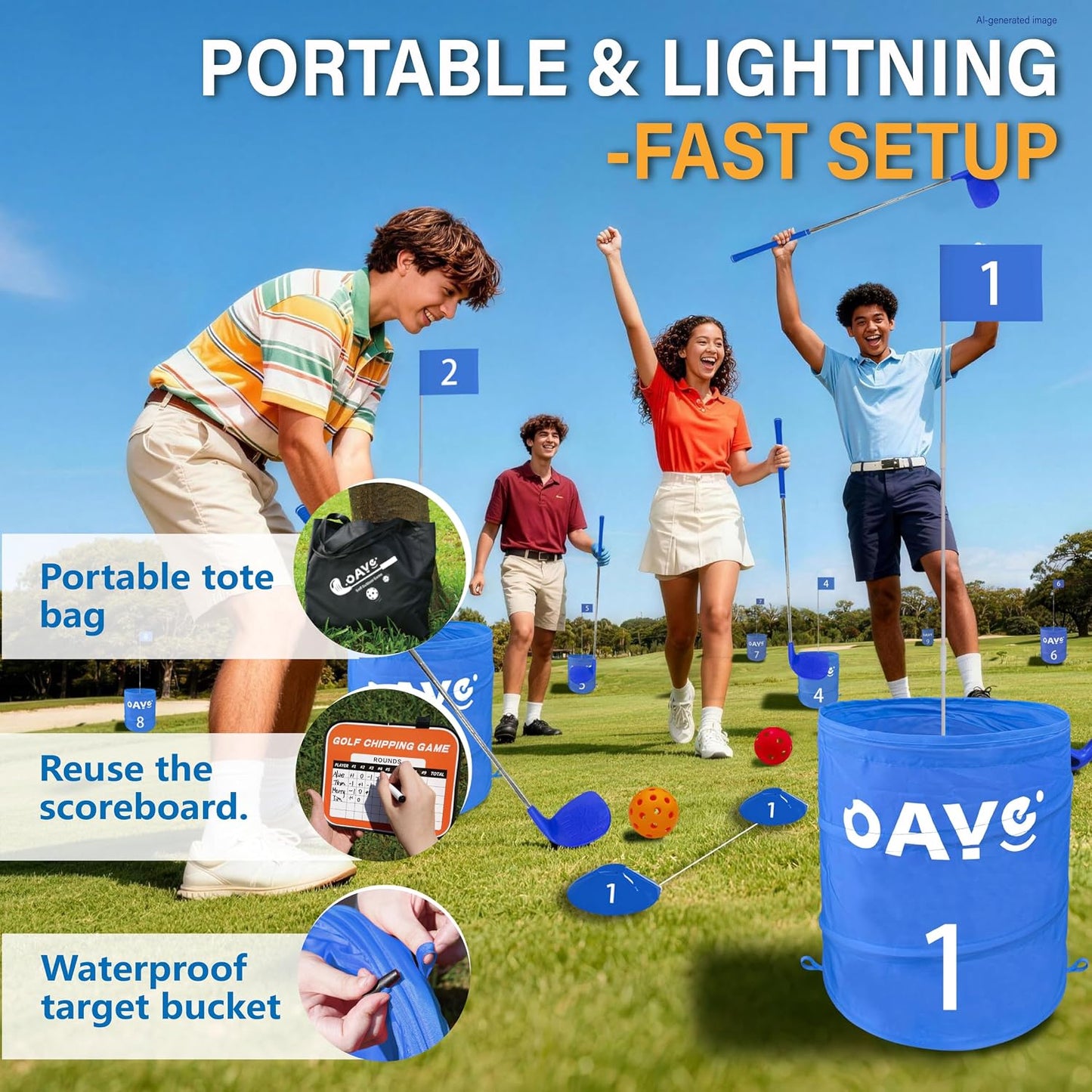 Backyard Golf Game Set, 9 Hole Lawn Golf with Clubs(4R1L) & Carry Bag | 35.5" One-Piece Clubs, Multi-Surface Play: Outdoor, Lawn, Park, Beach, Yard. Golf Fun for Adults, Amateur & Family
