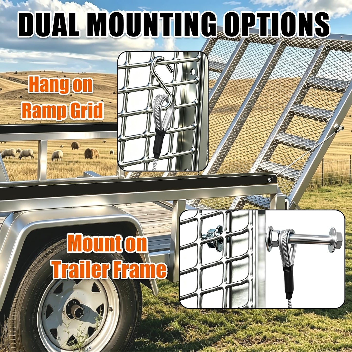 Trailer Tailgate Lift Assist for Open-Utility 12-24" Rail 4-6ft Ramp | 300LBS dual-side lift assist, galvanized painted corrosion-resistant, effortless tailgate lifting for farming & hauling