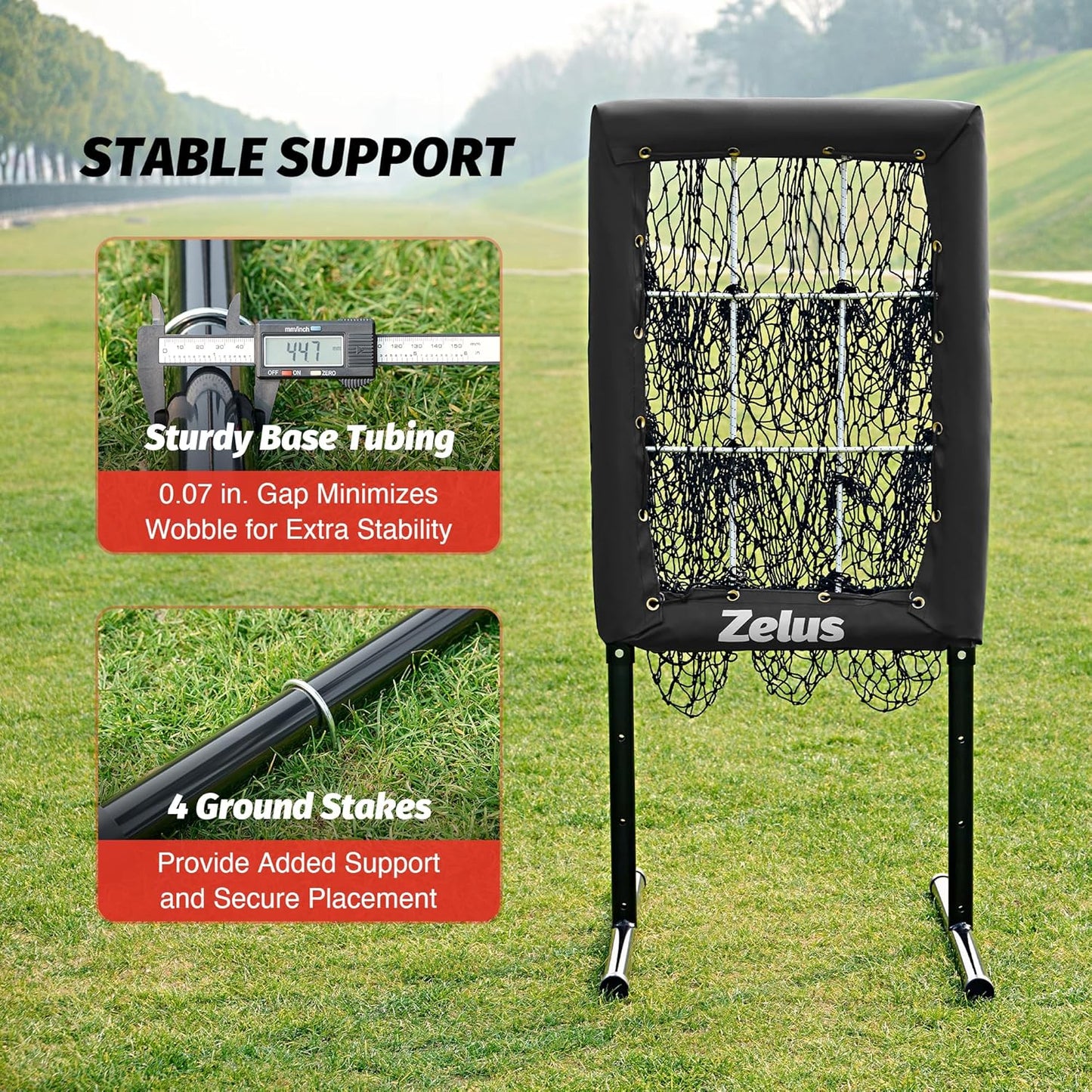 9-Hole Pitching Net, Heavy-Duty with Authentic Strike Zone & Detachable Stand, Height Adjustable