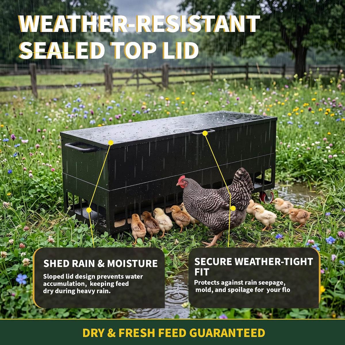 Metal Chicken Feeder for Poultry Coop, Heavy Duty No Waste