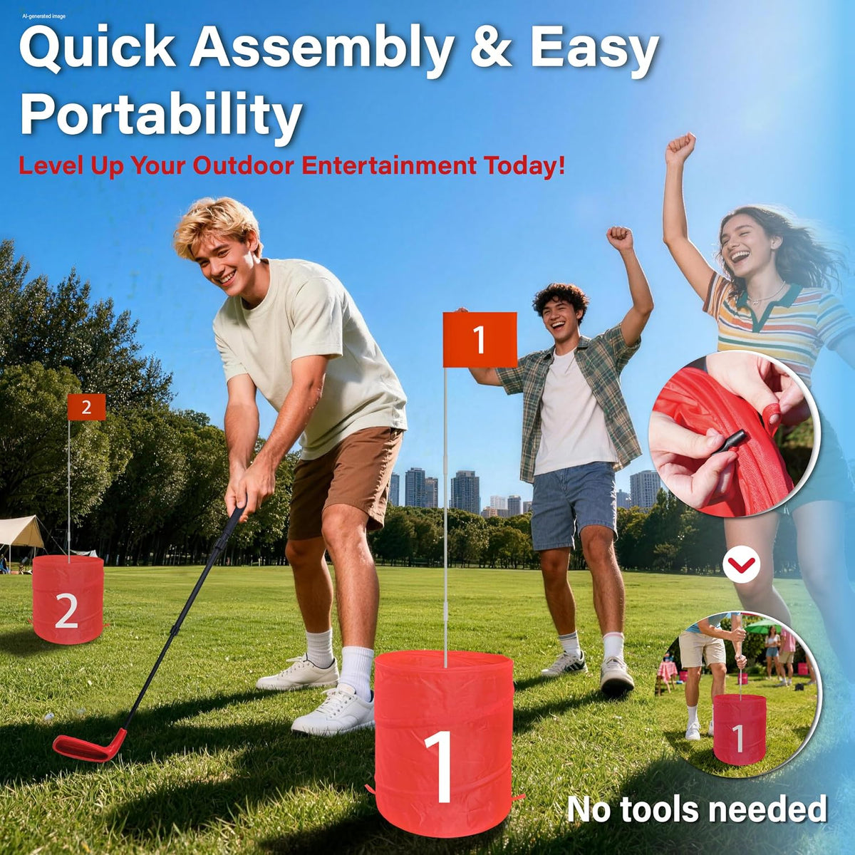 Golf Game Set, 3 Hole Backyard Golf with Adjustment Clubs/Carry Bag