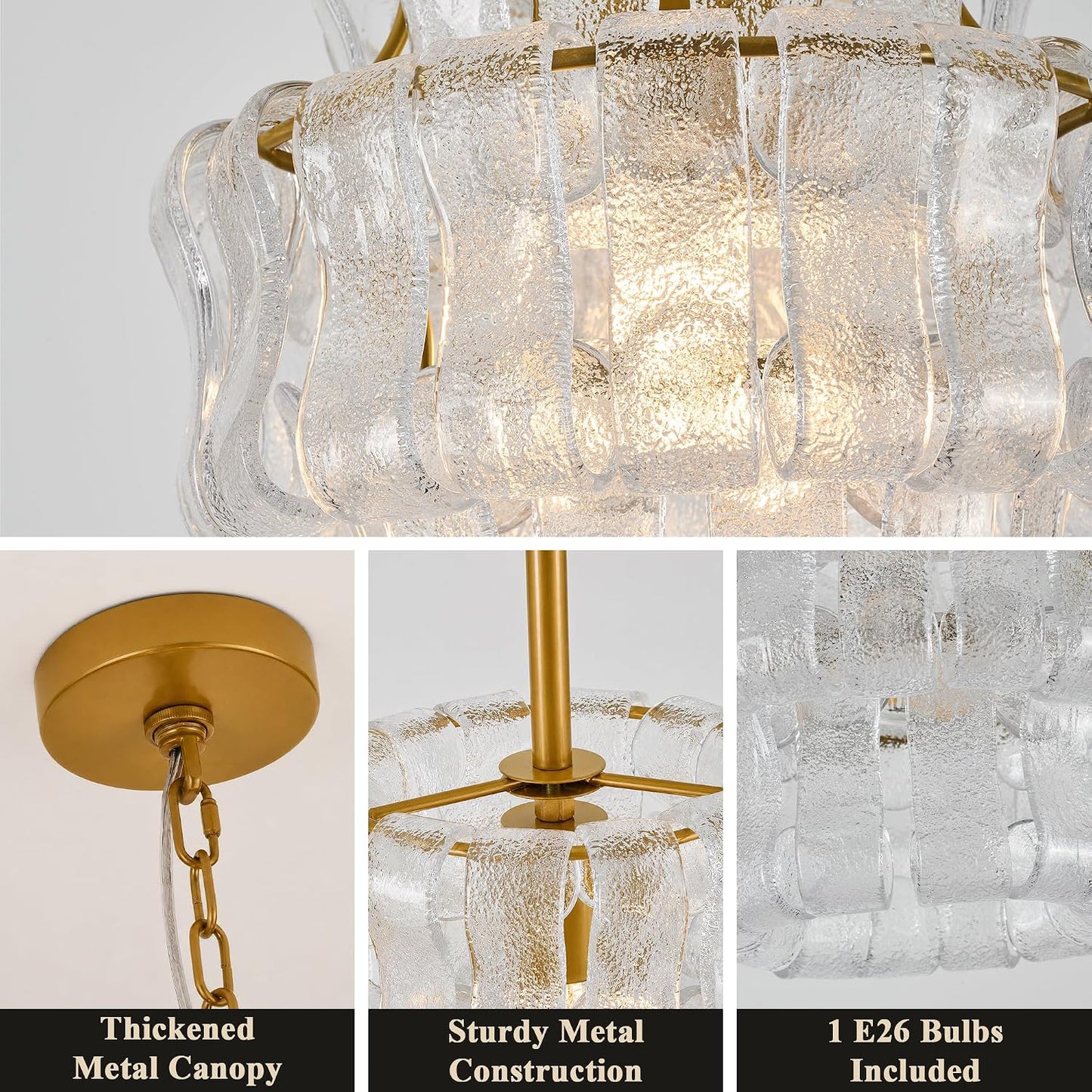 12 Inch Modern Gold Clear Glass Round Chandelier | 1-Light 3-Tier Layered Glass Ceiling Light Fixture for Bedroom, Entryway, Kitchen, Hallway, Closet Gold - Clear Glass 12"