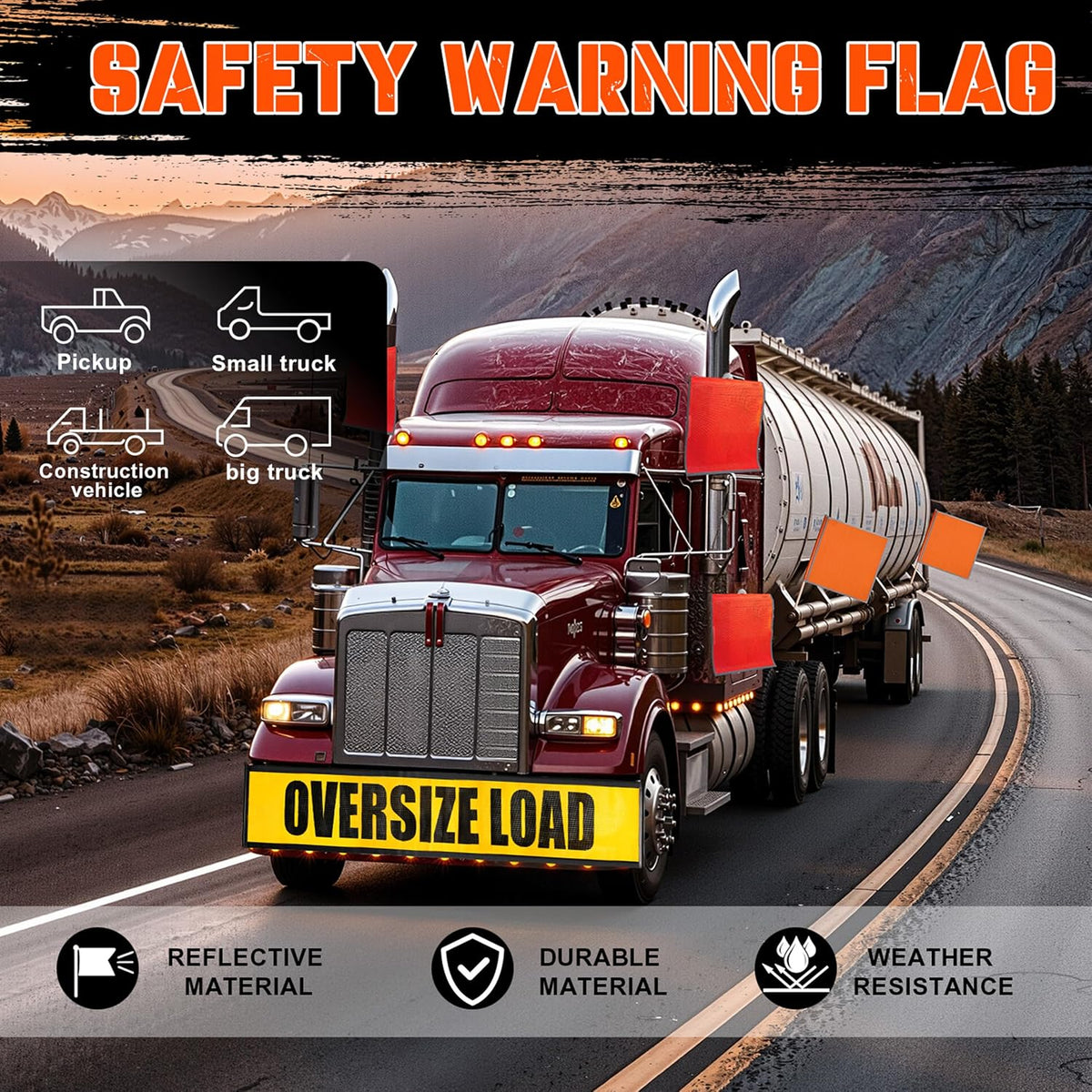 Oversize Load Sign Kit,2 Oversize Banners, 8 Safety flags,4 Magnets. B-10-Piece Set