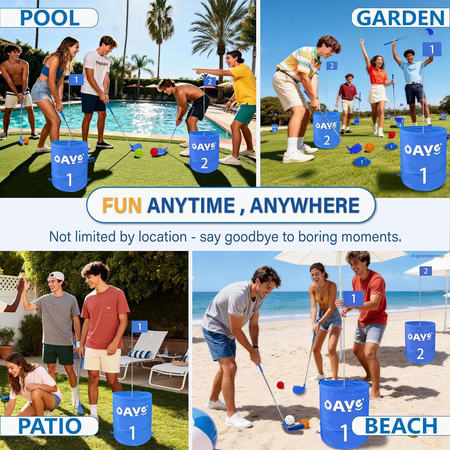Backyard Golf Game Set, 9 Hole Lawn Golf with Clubs(4R1L) & Carry Bag | 35.5" One-Piece Clubs, Multi-Surface Play: Outdoor, Lawn, Park, Beach, Yard. Golf Fun for Adults, Amateur & Family