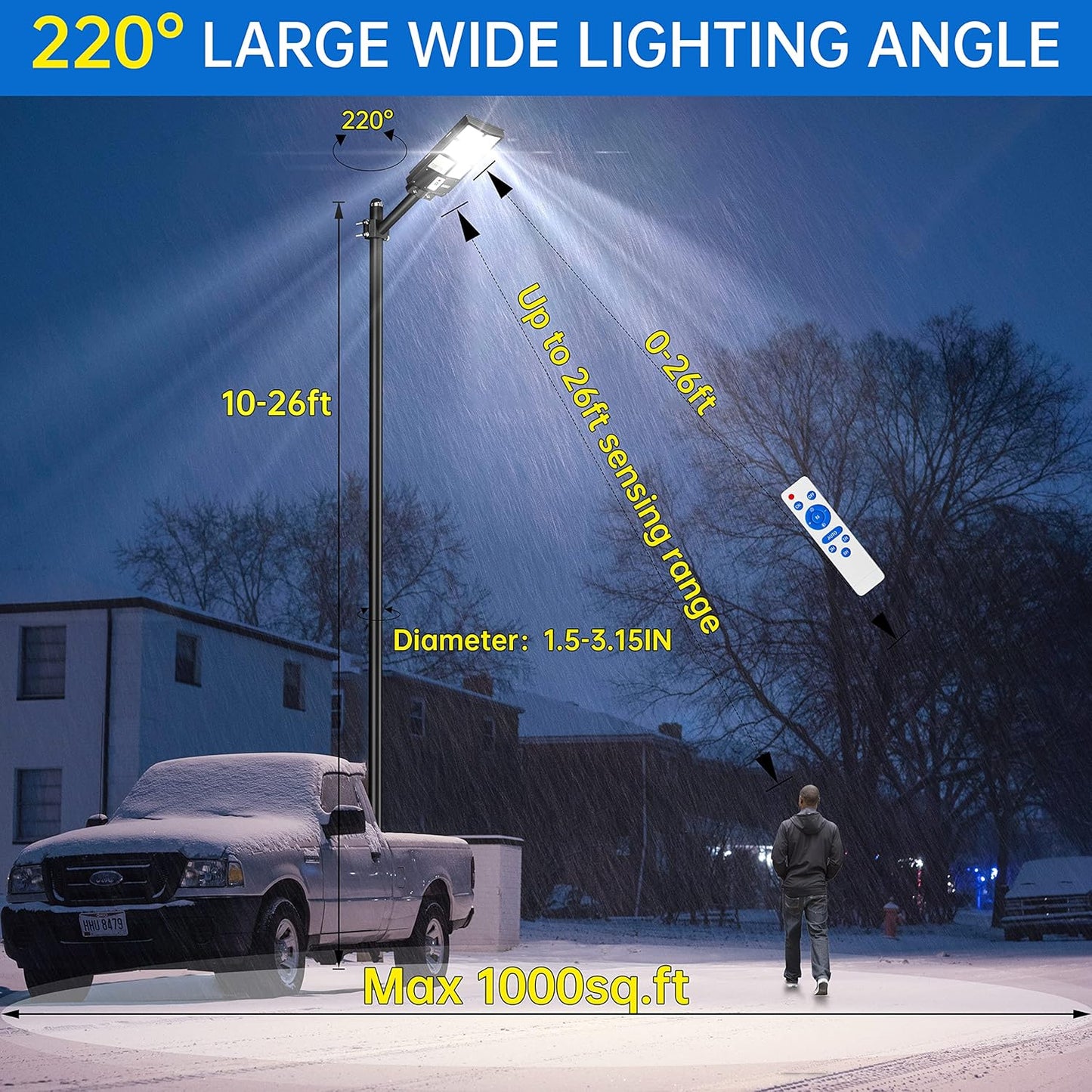 JAYNLT 200W Solar Street Lights Outdoor, Solar Parking Lot Lights Dusk to Dawn, Waterproof 6500K Solar Flood Lights with Motion Sensor for Yard,