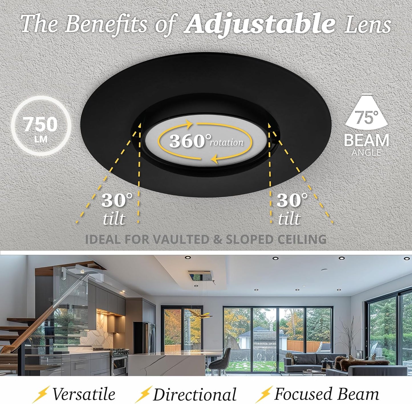 24 Pack Retrofit 4 Inch Gimbal LED Recessed Light White Trim, High Lumen, 750lm, 10W, 5CCT 2700K/3000K/3500K/4000K/5000K Selectable, Dimmable, Adjustable Lens Eyeball Downlight, ETL Listed