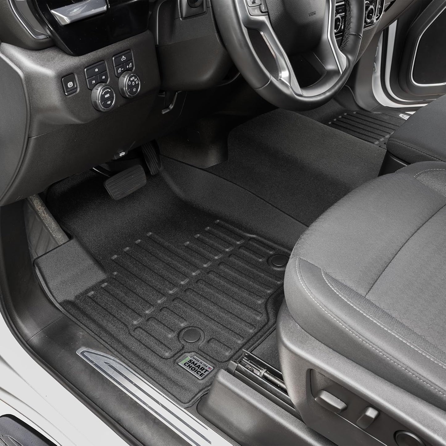 Smart Choice Car Floor Mats Custom fit for 2019-2026 Chevrolet Silverado/2019-2026 GMC Sierra - Made in USA - Black - Full Set 1st & 2nd Row