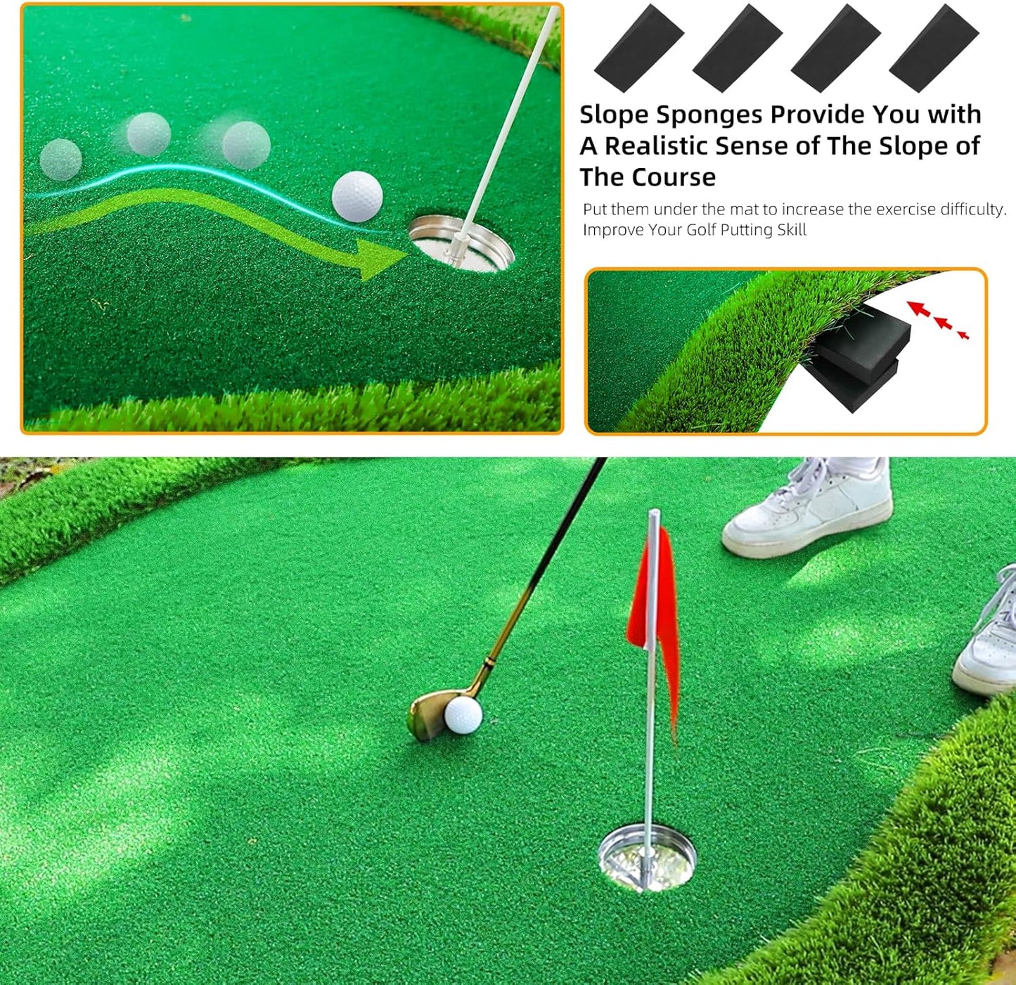 Golf Putting Green, 5 x 10 Ft. Golf Putting Mat, Golf Practice Mat, Professional Golf Training Aid for Indoor & Outdoor, Golf Green Mat w/ 3 Hole