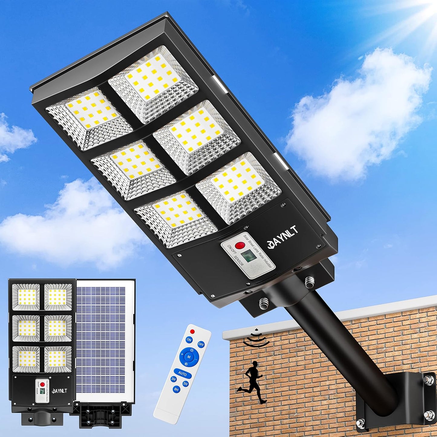 JAYNLT 200W Solar Street Lights Outdoor, Solar Parking Lot Lights Dusk to Dawn, Waterproof 6500K Solar Flood Lights with Motion Sensor for Yard,