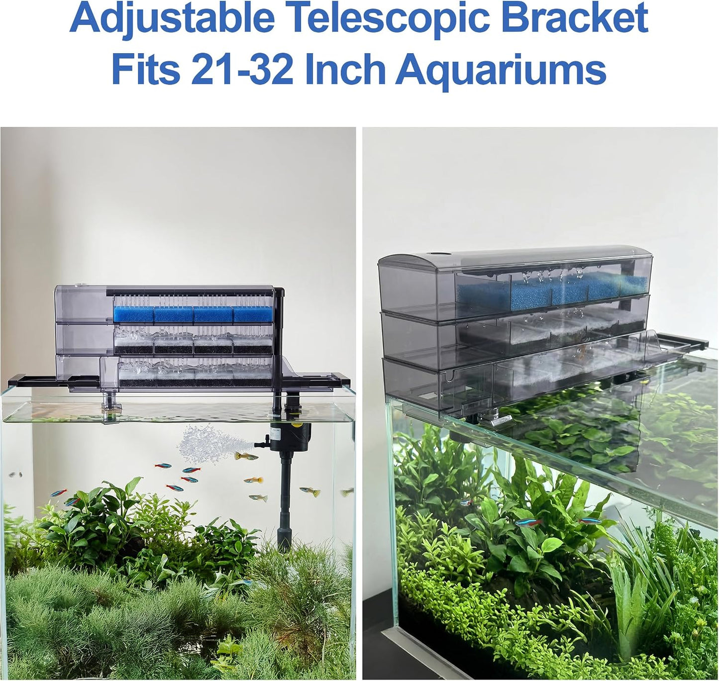 3-Tier Wet-Dry Trickle Aquarium Filter, Smoke Clear Filter Box, 476 GPH 3-in-1 Water Pump, Ultra Quiet, Adjustable Bracket, Easy Maintenance, For 20-80 Gallon Freshwater Saltwater Turtle Tanks