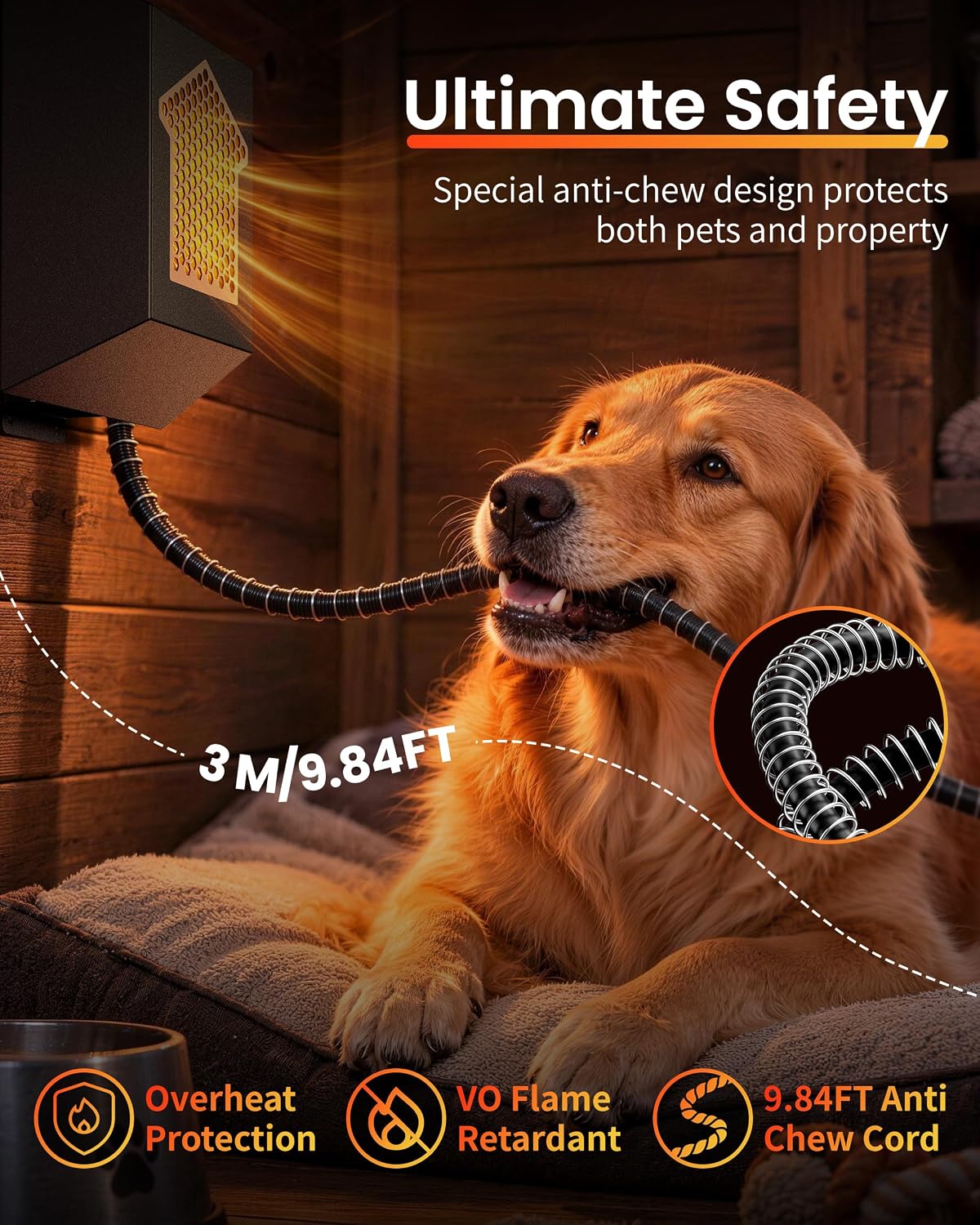 Dog House Heater 600W, Wall-Mounted Heater with WiFi & Timer for Pet House