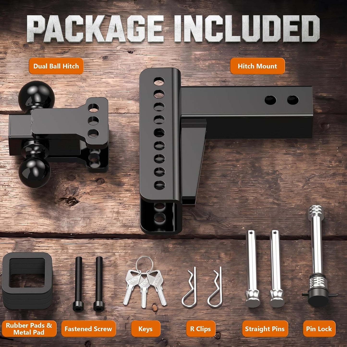 Adjustable Trailer Hitch, Fit 2.5 in Receiver, 22,000 LBS GTW, Heavy Duty Drop Hitch with 2" & 2-5/16" Ball Mounts for Trucks, 6 Inch Drop/Rise, Anti-Theft Pins