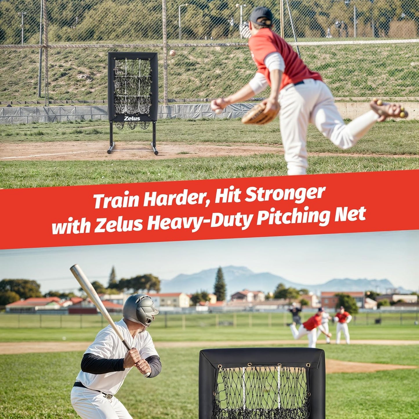 9-Hole Pitching Net, Heavy-Duty with Authentic Strike Zone & Detachable Stand, Height Adjustable