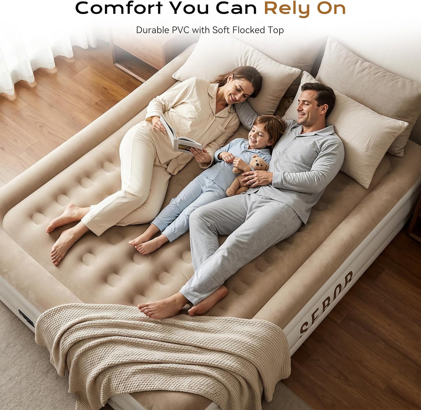 Air Mattress Twin with Built-in Pump 13", Comfortable Self-Inflating Blow up Mattress, Tan