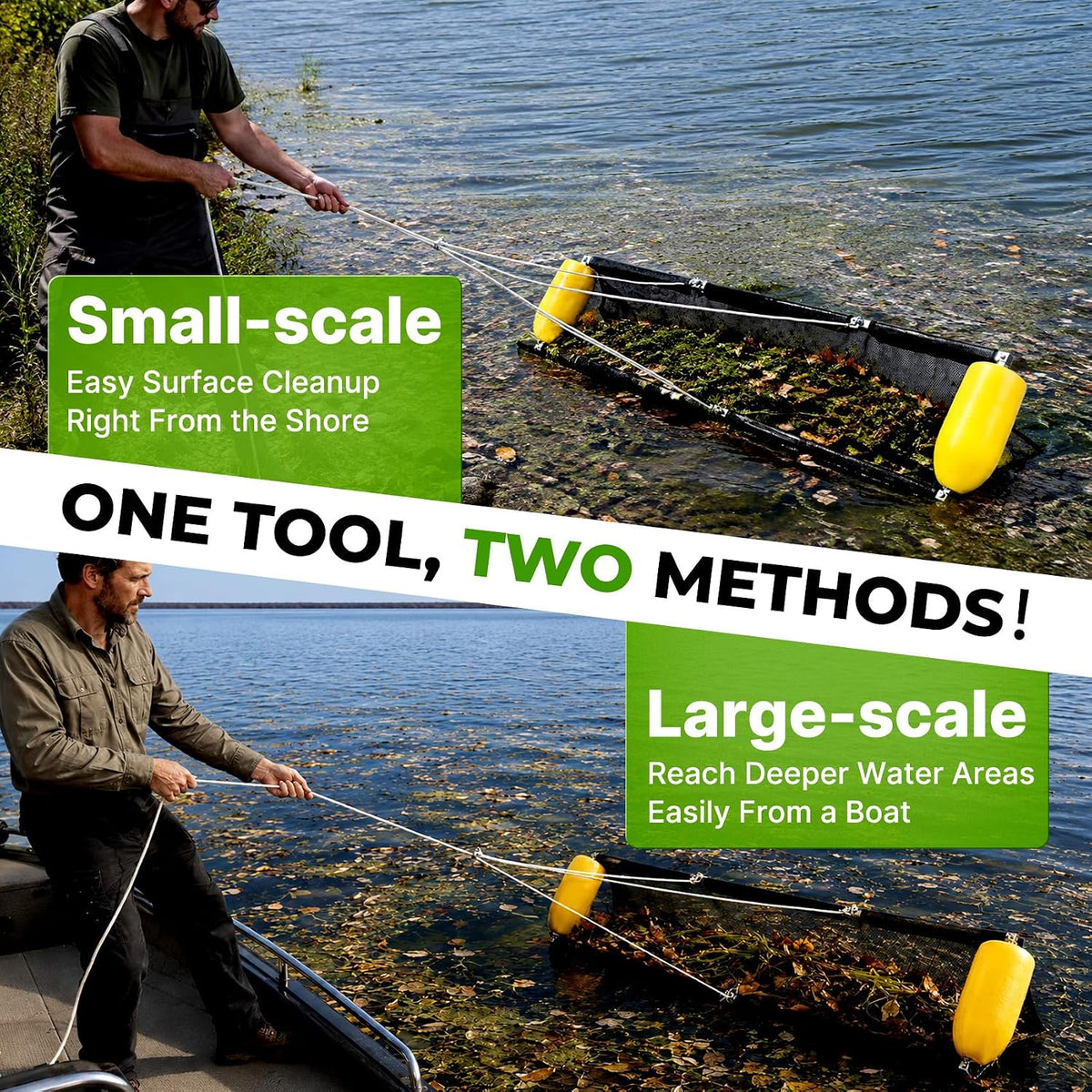 55" Wide lake floating debris collector for Lakes & Ponds, with Spare Net